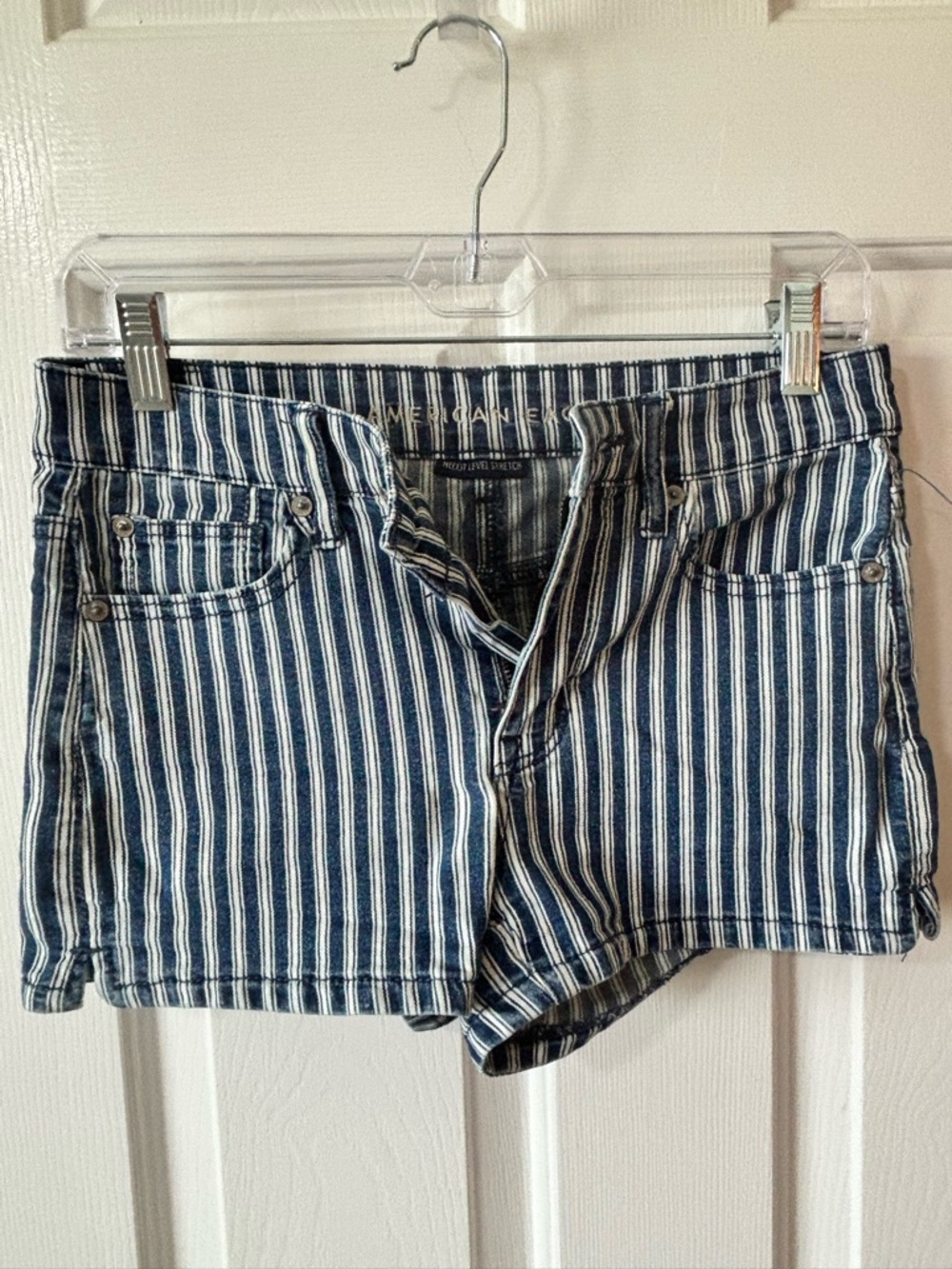 American Eagle Striped Blue and White Women’s Denim Shorts